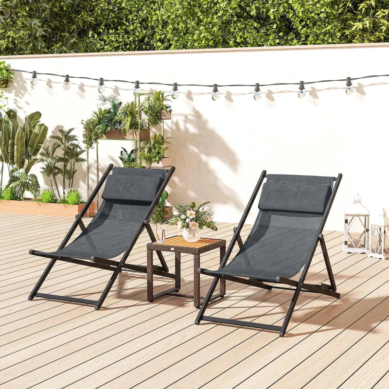 Outsunny Set 2 Sedie Poltrona Sdraio da Esterni, Pieghevoli e Reclinabili, in Alluminio, 100x60x85 cm, Grigio Scuro - Image 4
