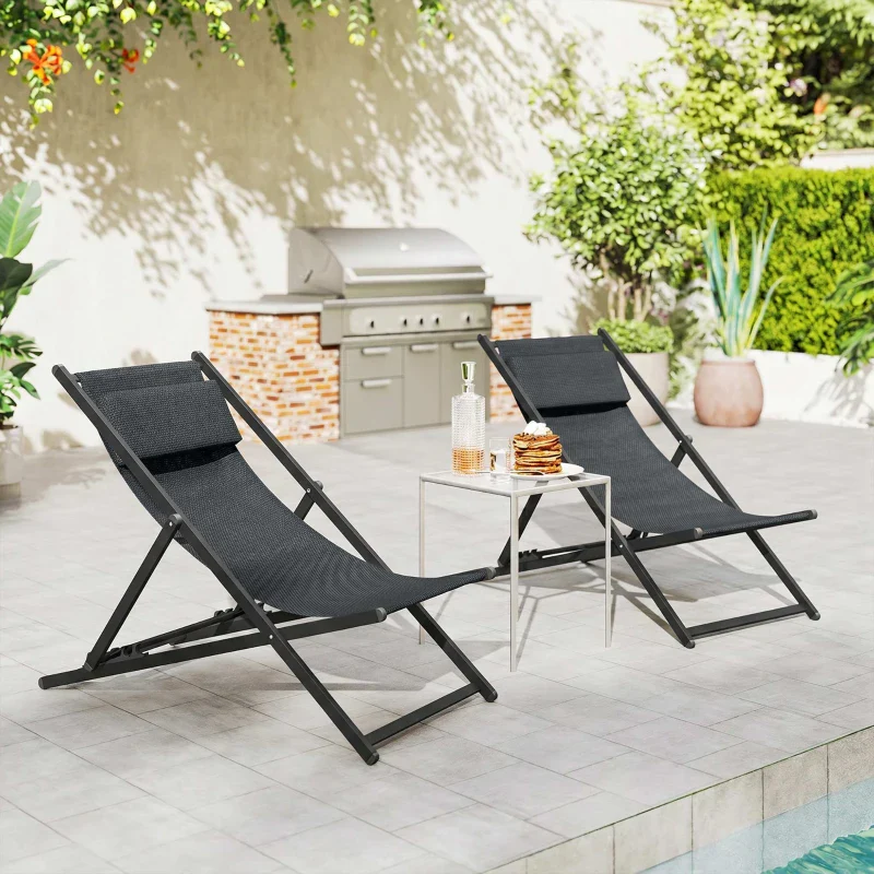 Outsunny Set 2 Sedie Poltrona Sdraio da Esterni, Pieghevoli e Reclinabili, in Alluminio, 100x60x85 cm, Grigio Scuro - Image 5