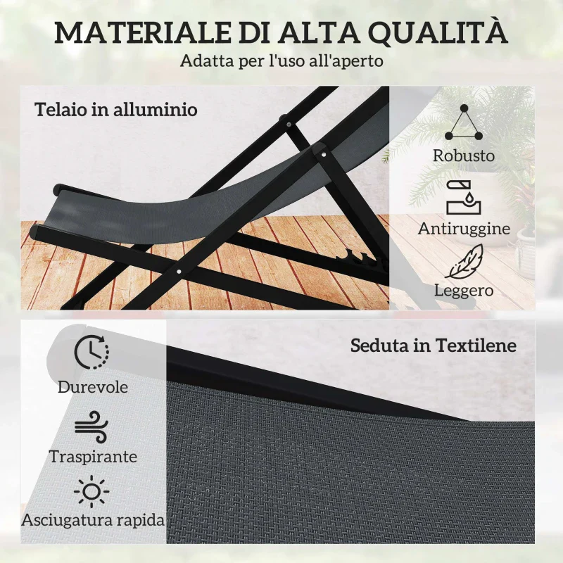 Outsunny Set 2 Sedie Poltrona Sdraio da Esterni, Pieghevoli e Reclinabili, in Alluminio, 100x60x85 cm, Grigio Scuro - Image 9
