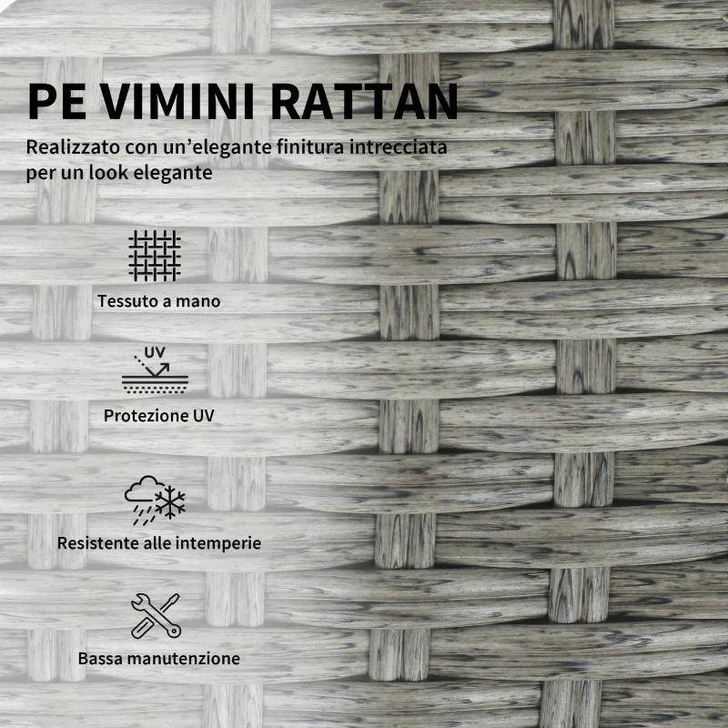Outsunny Set da Esterno 6pz con Divano, 2 Sedie, Tavolino con Piano in Vetro e 2 Pouf, Grigio Scuro - Image 11