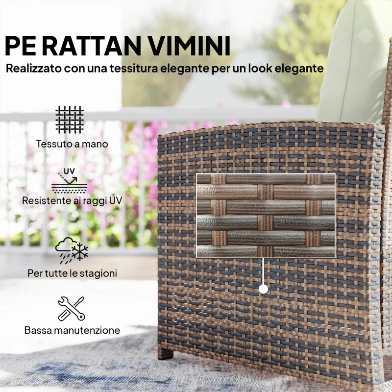 Outsunny Set da Esterno in Rattan e Acciaio 5pz con 2 Pouf, 2 Sedie e Tavolino da Caffè a 2 Livelli, Marrone e Crema - Image 6
