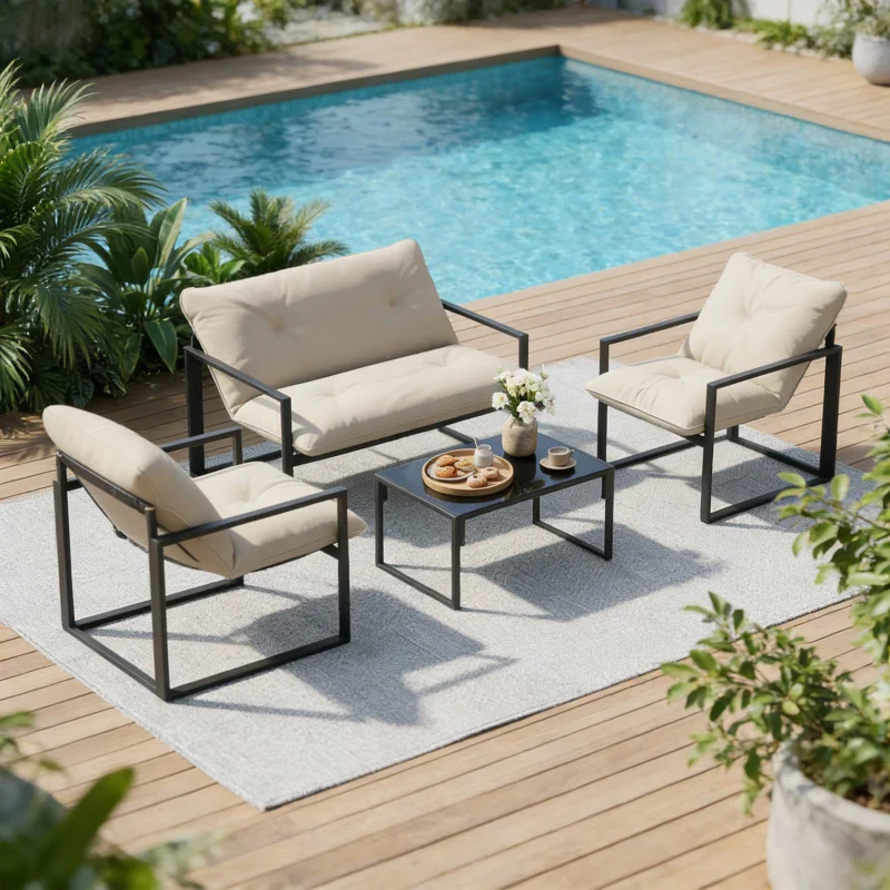 Outsunny Set da Giardino 4 Pezzi con Divanetto, 2 Poltrone e Tavolino, in Acciaio, Poliestere e Cotone PP, Beige e Grigio - Image 12