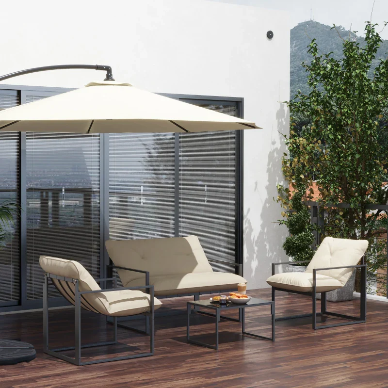 Outsunny Set da Giardino 4 Pezzi con Divanetto, 2 Poltrone e Tavolino, in Acciaio, Poliestere e Cotone PP, Beige e Grigio - Image 5