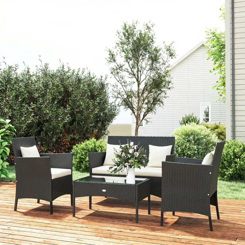 Outsunny Set da Giardino 4Pezzi in Rattan con 2 Sedie, Poltrona da Giardino a 2 Posti e Tavolino Basso - Image 10
