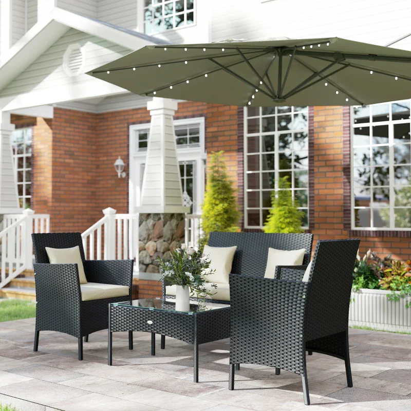 Outsunny Set da Giardino 4Pezzi in Rattan con 2 Sedie, Poltrona da Giardino a 2 Posti e Tavolino Basso - Image 11
