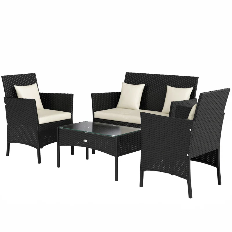 Outsunny Set da Giardino 4Pezzi in Rattan con 2 Sedie, Poltrona da Giardino a 2 Posti e Tavolino Basso - Image 2