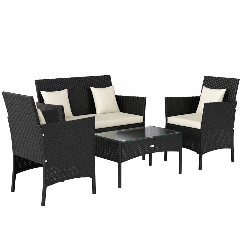 Outsunny Set da Giardino 4Pezzi in Rattan con 2 Sedie, Poltrona da Giardino a 2 Posti e Tavolino Basso - Image 3