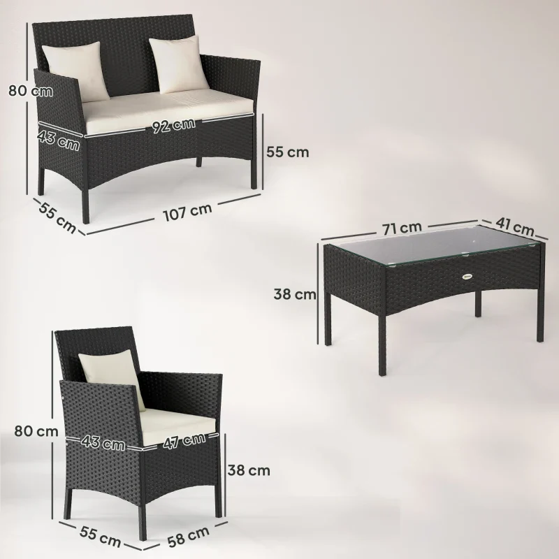 Outsunny Set da Giardino 4Pezzi in Rattan con 2 Sedie, Poltrona da Giardino a 2 Posti e Tavolino Basso - Image 4