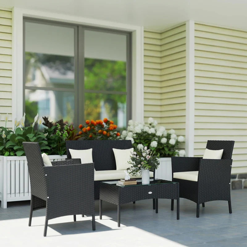 Outsunny Set da Giardino 4Pezzi in Rattan con 2 Sedie, Poltrona da Giardino a 2 Posti e Tavolino Basso - Image 5