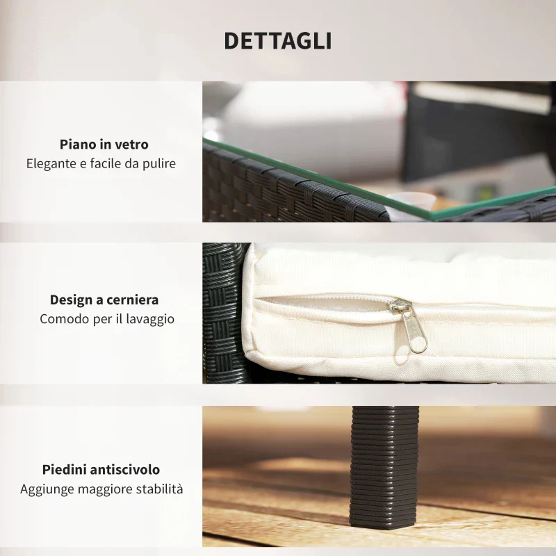 Outsunny Set da Giardino 4Pezzi in Rattan con 2 Sedie, Poltrona da Giardino a 2 Posti e Tavolino Basso - Image 6