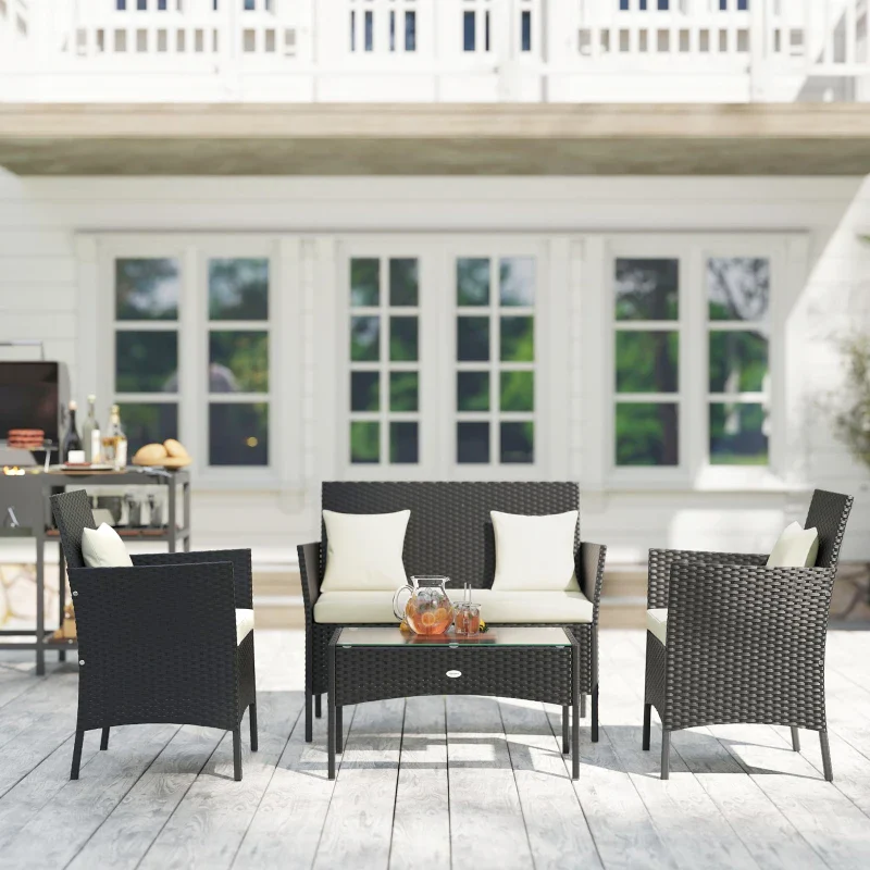 Outsunny Set da Giardino 4Pezzi in Rattan con 2 Sedie, Poltrona da Giardino a 2 Posti e Tavolino Basso - Image 8