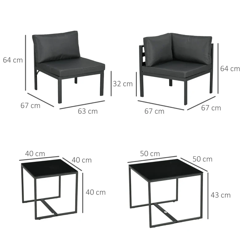 Outsunny Set da Giardino 7 Pezzi in Acciaio e Poliestere con 5 Sedie con Cuscini e 2 Tavolini da Caffè, Grigio - Image 10