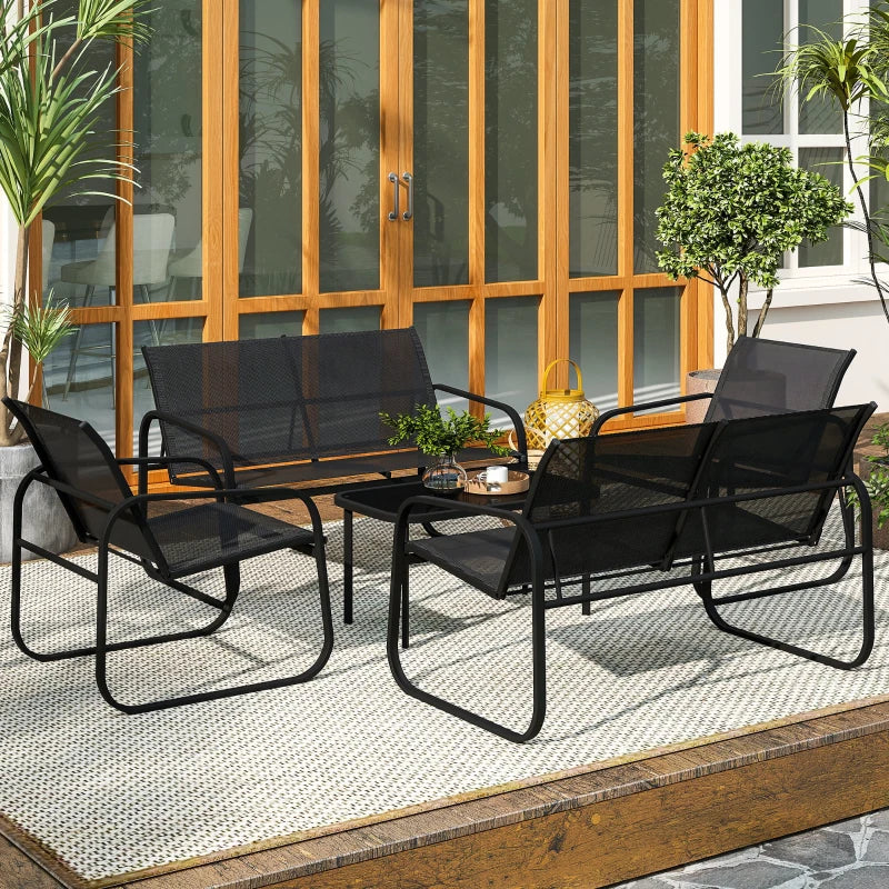 Outsunny Set da Giardino con 2 Divani 2 Posti, 2 Poltrone e un Tavolino da Caffè con Piano in Vetro, Nero - Image 10