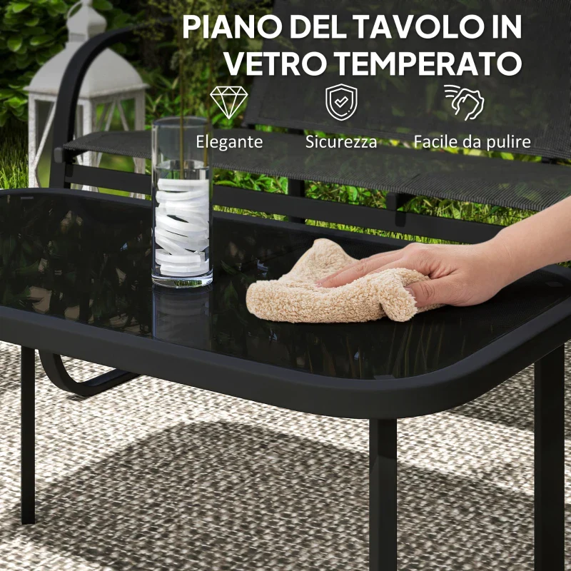 Outsunny Set da Giardino con 2 Divani 2 Posti, 2 Poltrone e un Tavolino da Caffè con Piano in Vetro, Nero - Image 2