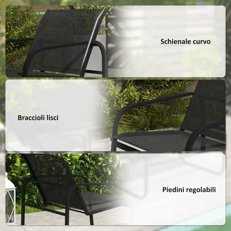 Outsunny Set da Giardino con 2 Divani 2 Posti, 2 Poltrone e un Tavolino da Caffè con Piano in Vetro, Nero - Image 3