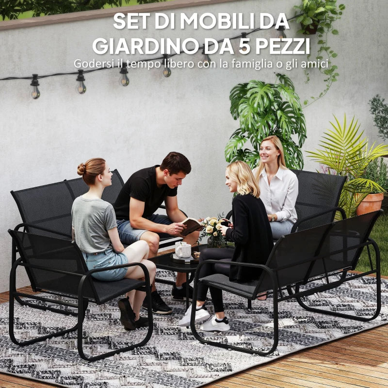 Outsunny Set da Giardino con 2 Divani 2 Posti, 2 Poltrone e un Tavolino da Caffè con Piano in Vetro, Nero - Image 8