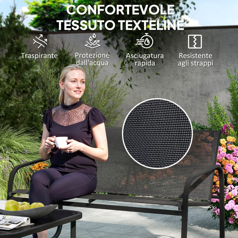 Outsunny Set da Giardino con 2 Divani 2 Posti, 2 Poltrone e un Tavolino da Caffè con Piano in Vetro, Nero - Image 9