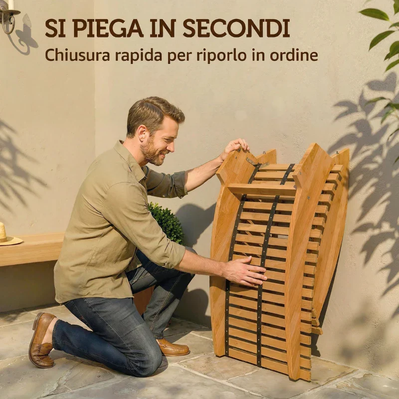 Outsunny Set di 2 Sedia Dondolo Esterno, Sdraio Pieghevole Ergonomica Legno Acacia, Naturale. - Image 8