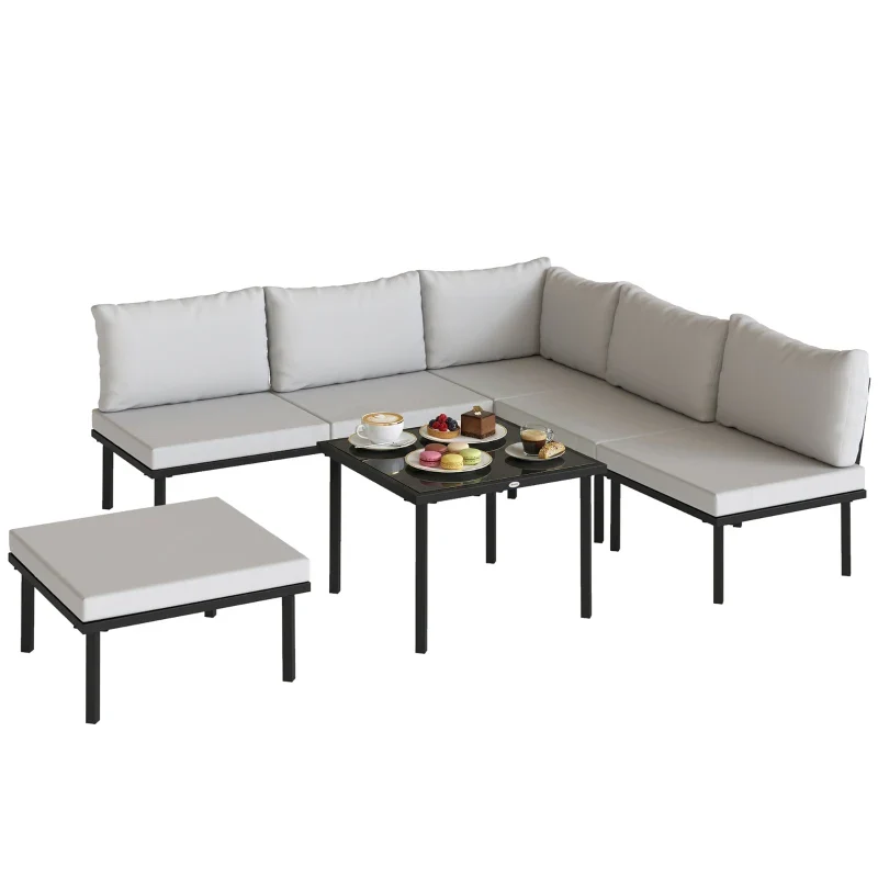 Outsunny Set Mobili Giardino Metallo 6 Persone, Divano Angolare Cuscini, Grigio Chiaro - Image 2
