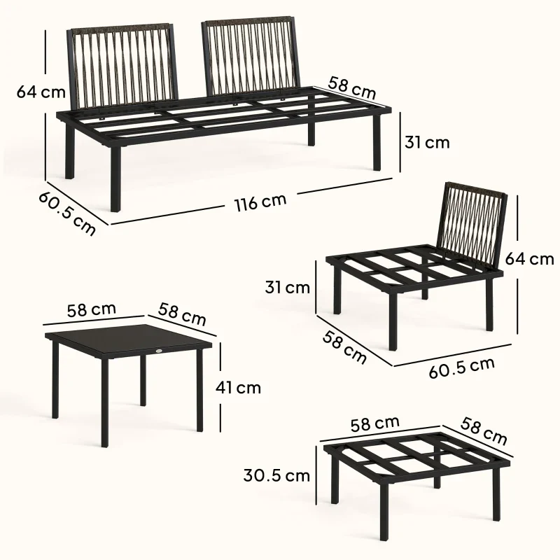Outsunny Set Mobili Giardino Metallo 6 Persone, Divano Angolare Cuscini, Grigio Chiaro - Image 3