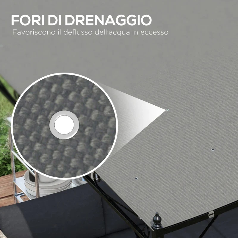 Outsunny Telo di Ricambio per Pergola da Giardino 3x3 m con 16 Fori di Drenaggio, 297x297 cm, Grigio - Image 10