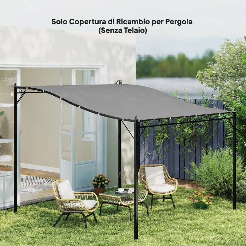 Outsunny Telo di Ricambio per Pergola da Giardino 3x3 m con 16 Fori di Drenaggio, 297x297 cm, Grigio - Image 11