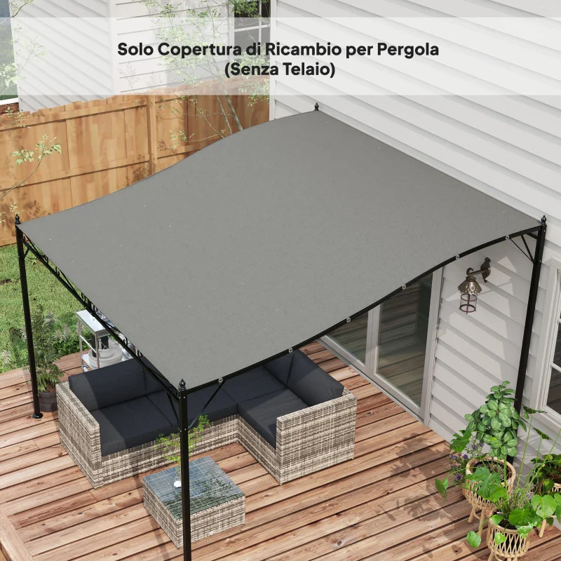 Outsunny Telo di Ricambio per Pergola da Giardino 3x3 m con 16 Fori di Drenaggio, 297x297 cm, Grigio - Image 6