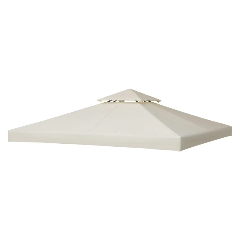 Outsunny Telo Gazebo 3x3 m a 2 Livelli in Poliestere Resistente, Copertura Gazebo 3x3 con 8 Fori di Drenaggio e Cinghie in chiusura a strappo, Crema - Image 2