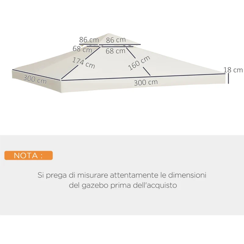 Outsunny Telo Gazebo 3x3 m a 2 Livelli in Poliestere Resistente, Copertura Gazebo 3x3 con 8 Fori di Drenaggio e Cinghie in chiusura a strappo, Crema - Image 4