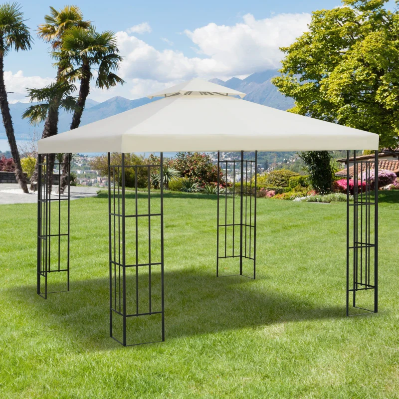 Outsunny Telo Gazebo 3x3 m a 2 Livelli in Poliestere Resistente, Copertura Gazebo 3x3 con 8 Fori di Drenaggio e Cinghie in chiusura a strappo, Crema - Image 5