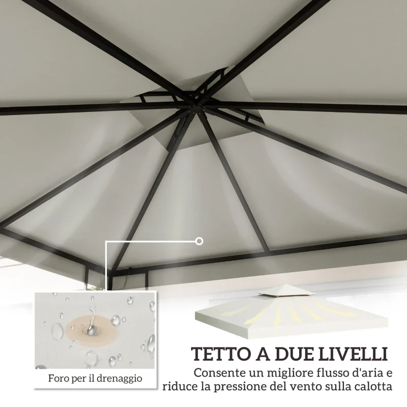 Outsunny Telo Gazebo 3x3 m a 2 Livelli in Poliestere Resistente, Copertura Gazebo 3x3 con 8 Fori di Drenaggio e Cinghie in chiusura a strappo, Crema - Image 6
