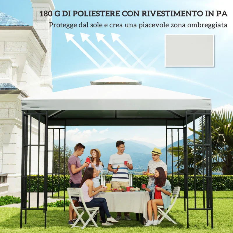 Outsunny Telo Gazebo 3x3 m a 2 Livelli in Poliestere Resistente, Copertura Gazebo 3x3 con 8 Fori di Drenaggio e Cinghie in chiusura a strappo, Crema - Image 8