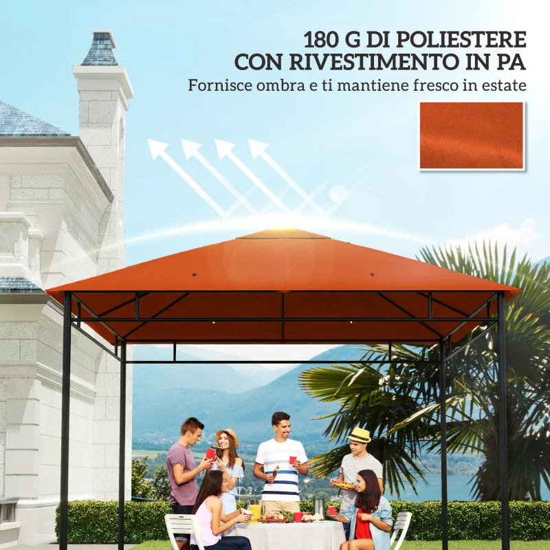 Outsunny Tetto Di Ricambio 3x3m Arancione per Gazebo da Giardino in Poliestere con Fori di Ventilazione - Image 10