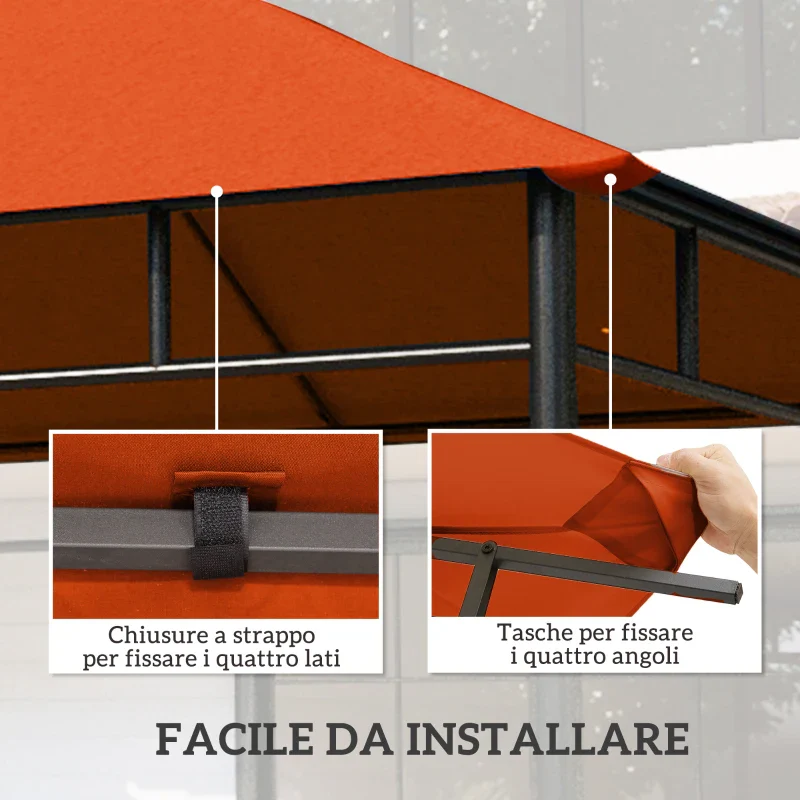 Outsunny Tetto Di Ricambio 3x3m Arancione per Gazebo da Giardino in Poliestere con Fori di Ventilazione - Image 3