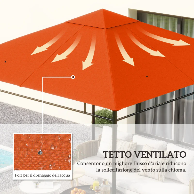 Outsunny Tetto Di Ricambio 3x3m Arancione per Gazebo da Giardino in Poliestere con Fori di Ventilazione - Image 6