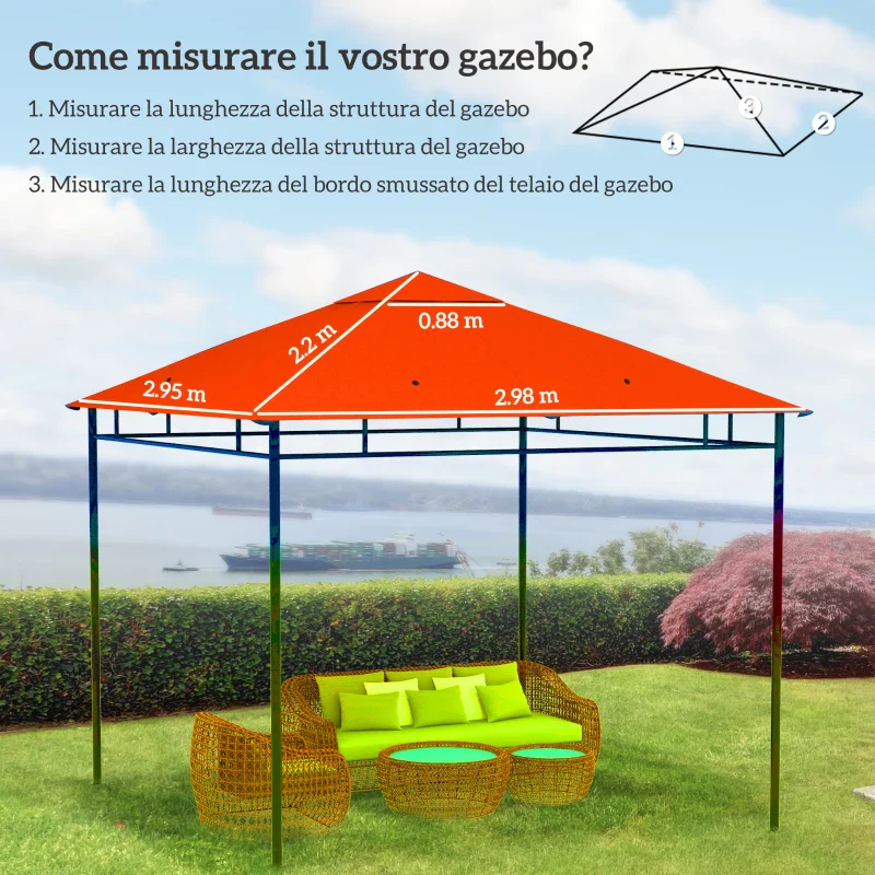 Outsunny Tetto Di Ricambio 3x3m Arancione per Gazebo da Giardino in Poliestere con Fori di Ventilazione - Image 8