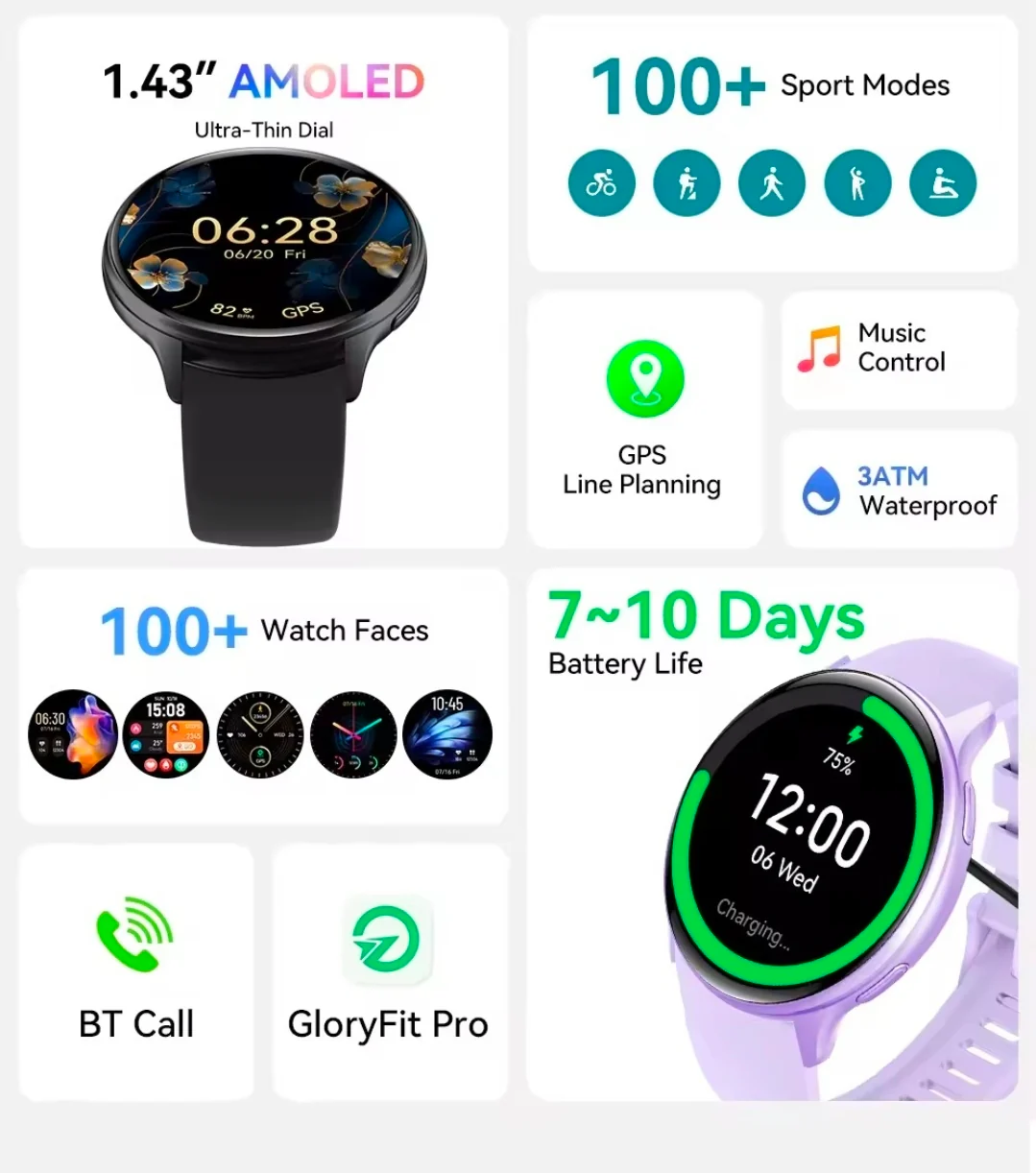 SmartWatch 46mm, BT, Messaggi, Chiamate, Sport - Image 7
