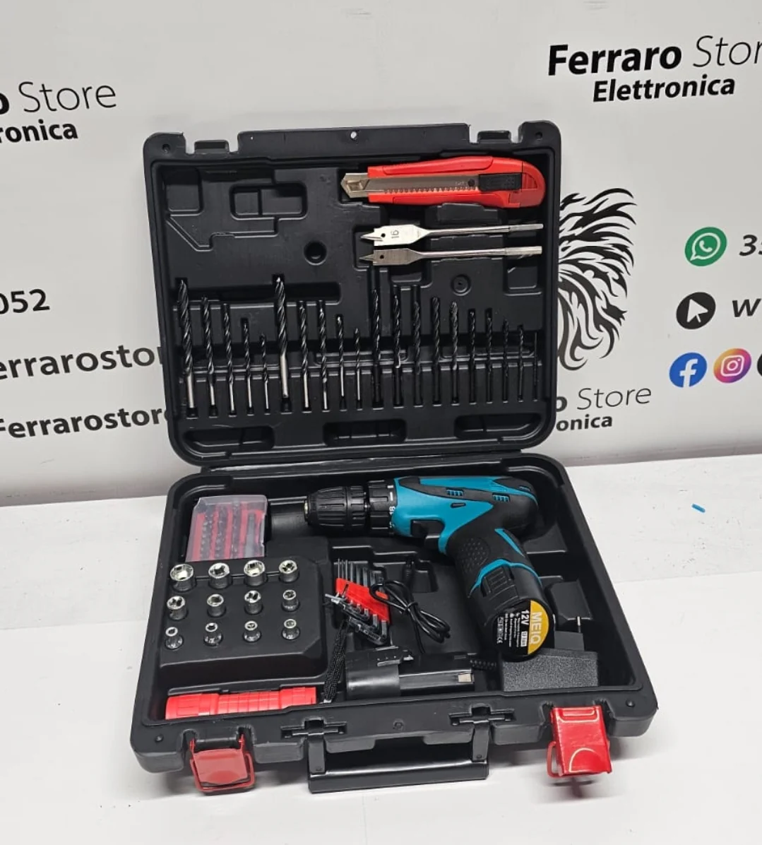 Trapano Avvitatore 77 pezzi, a Doppia Batteria, 12v, Valigetta Rigida - Image 2
