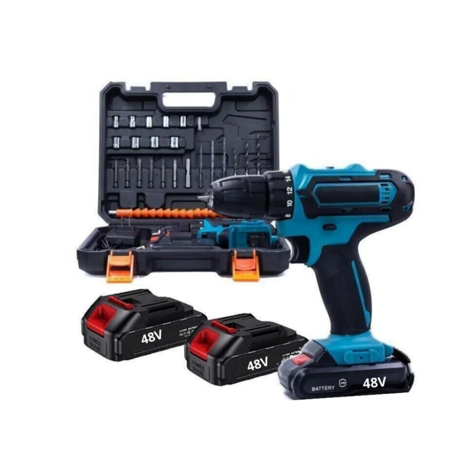 Trapano Avvitatore Percussione, Doppia Batteria 48V, Accessori e Valigetta