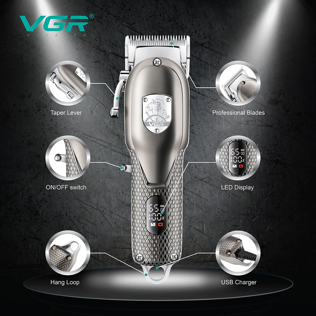 VGR Rasoio Capelli | Professionale | Taglia Capelli | in Metallo | Ricarica | USB | VGR V-276 - Image 4