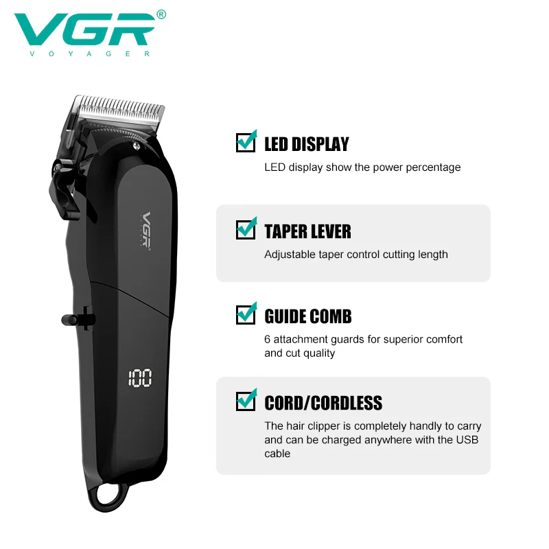 VGR Rasoio Capello | con/senza Filo | Display | Led Rasoio | Professionale | VGR V-118 - Image 3