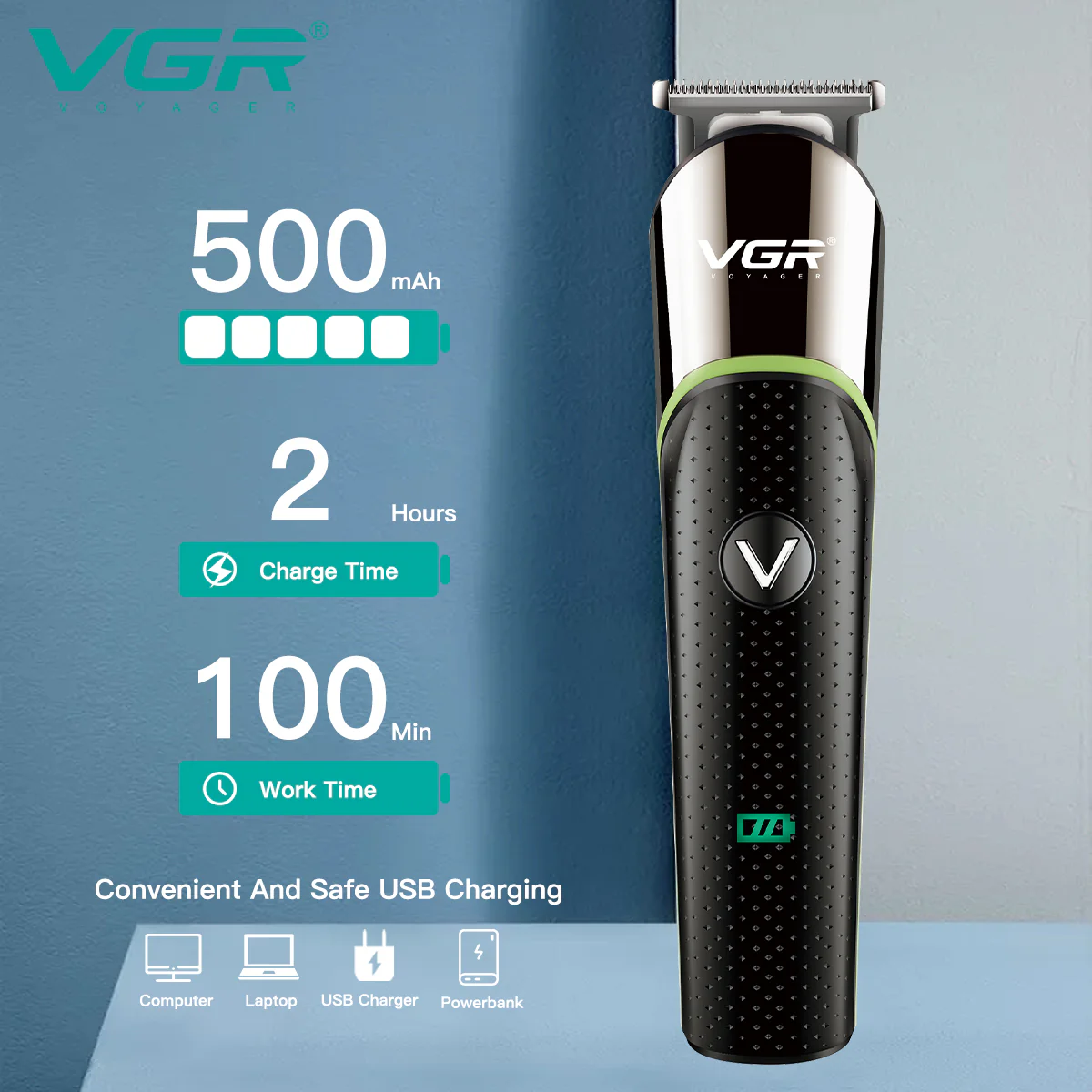 VGR Rasoio Professionale | Barba | Ricaricabile senza Fili | con Pettini Guida | USB | V-191 - Image 3