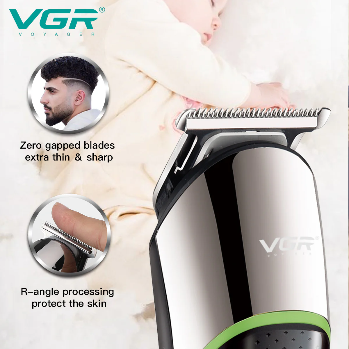 VGR Rasoio Professionale | Barba | Ricaricabile senza Fili | con Pettini Guida | USB | V-191 - Image 4