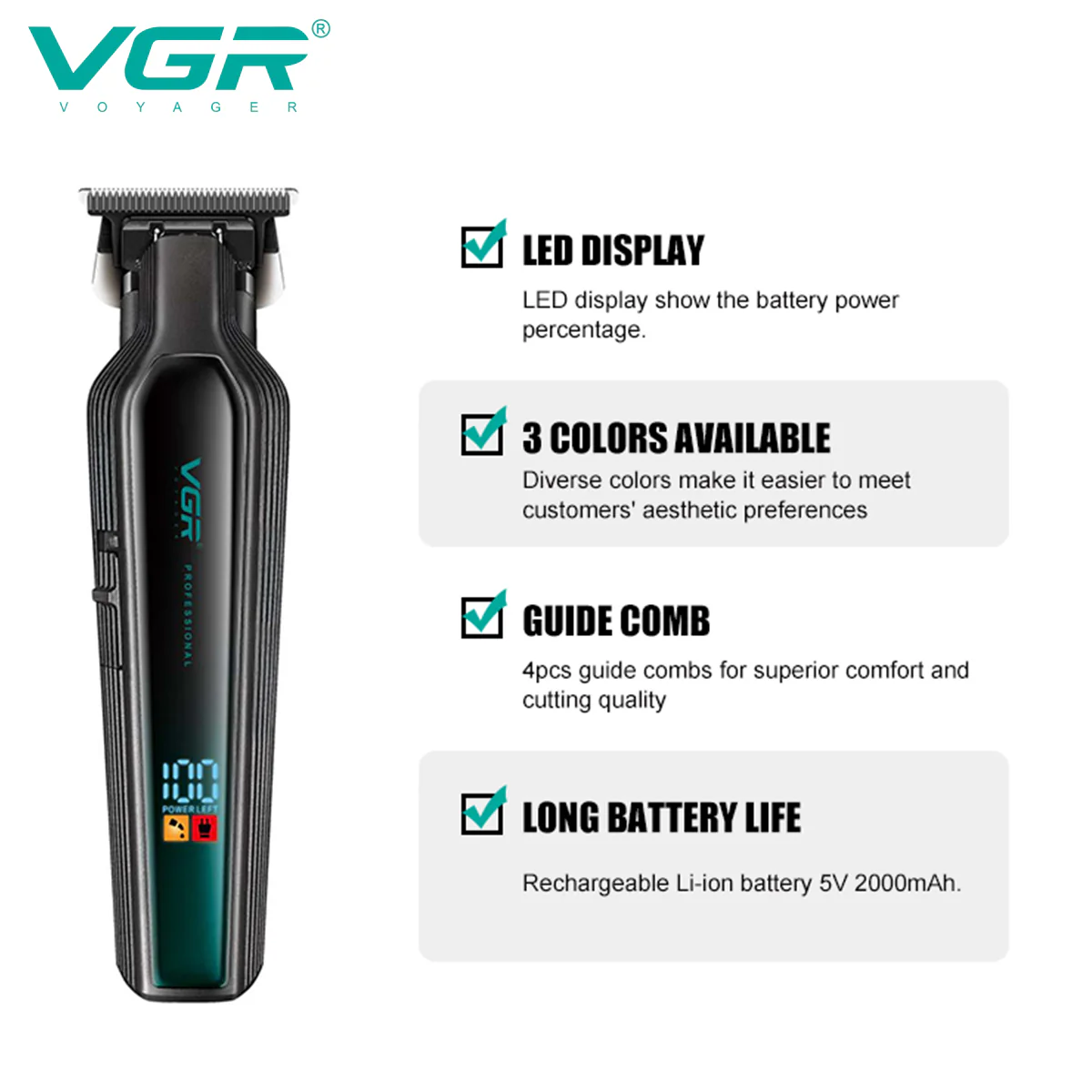 VGR Taglia Barba | Trimmer | Professionale | Ricaricabile | USB | Impermeabile | V-930 - Image 2