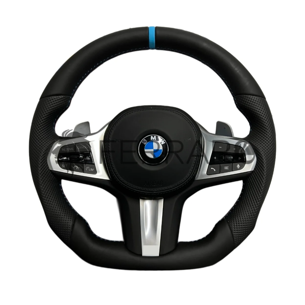 (PRENOTA) Volante per BMW, Pelle Nera, Linea Azzurra, Sport