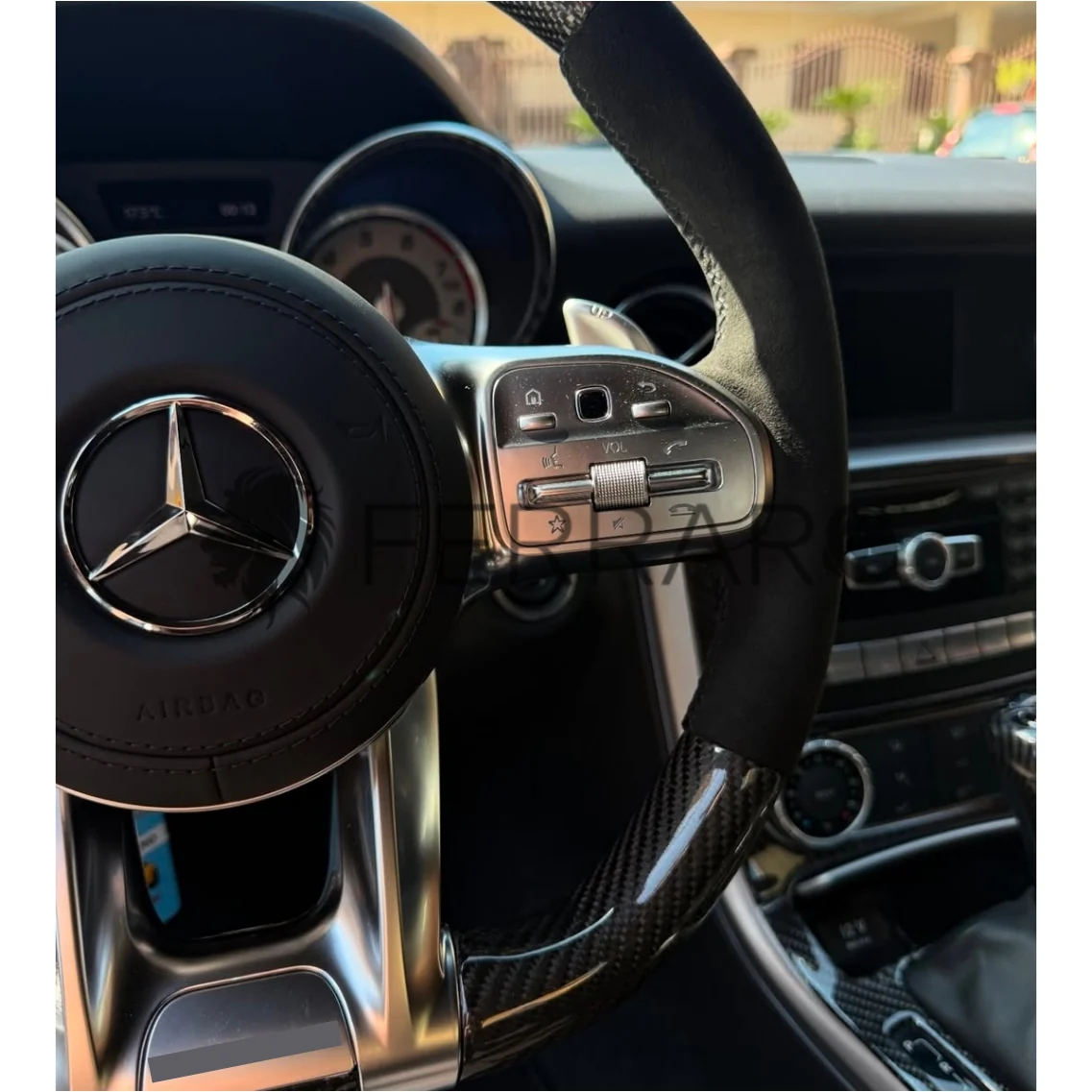 (PRENOTA)Volante per Mercedes, Carbonio Diagonale, Etichetta Pelle Nera, Filo Nero, Galvanica, AMG - Image 4