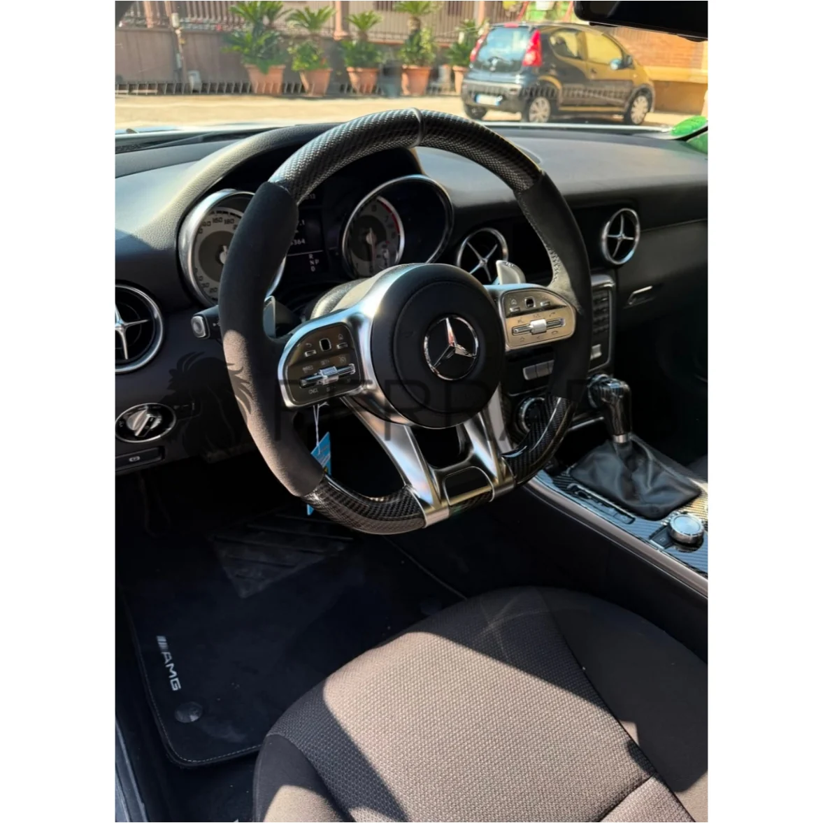 (PRENOTA)Volante per Mercedes, Carbonio Diagonale, Etichetta Pelle Nera, Filo Nero, Galvanica, AMG - Image 5