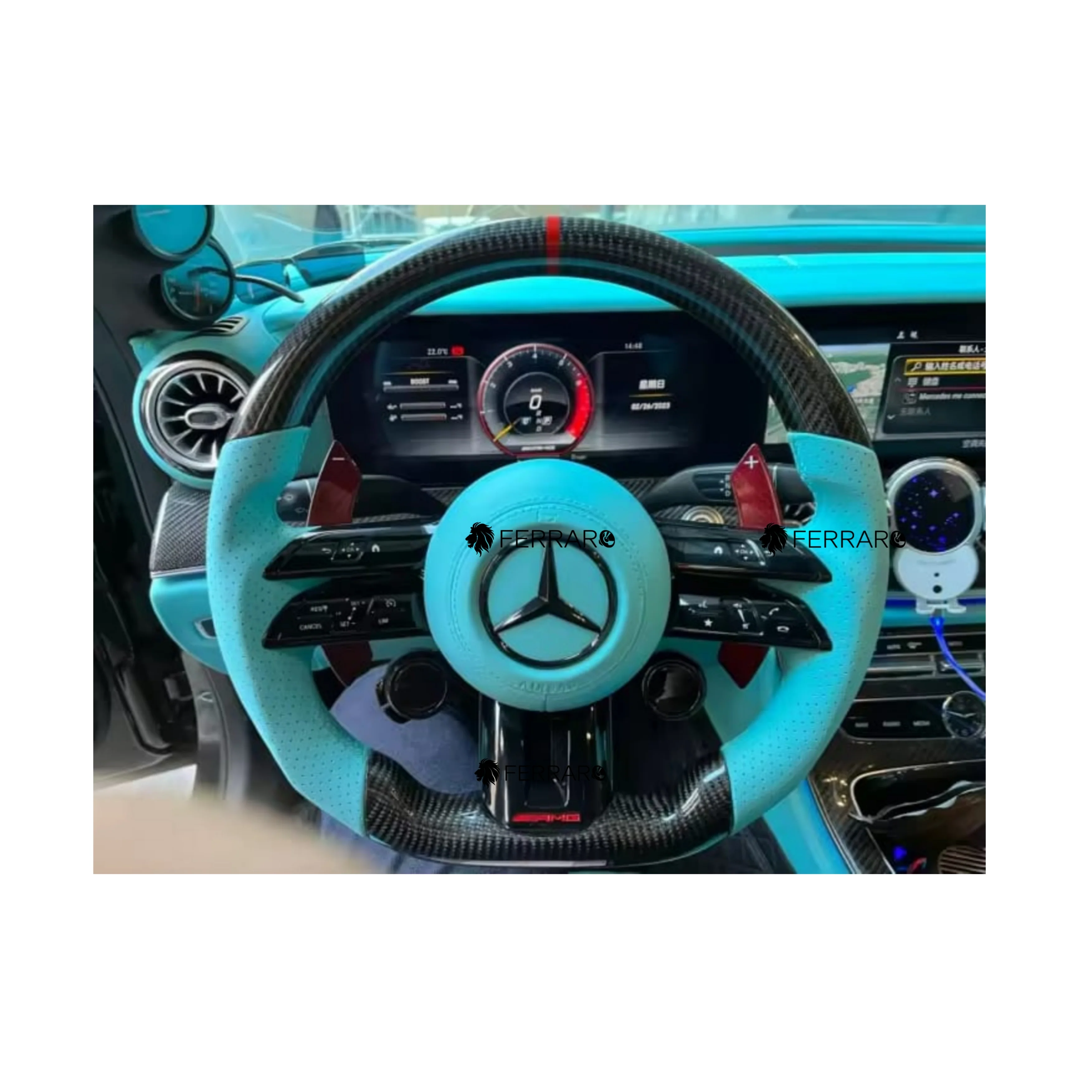 (PRENOTA) Volante per Mercedes, Carbonio Diagonale, Etichetta Rossa, Punzonatura Blu Tiffany, AMG - Image 2