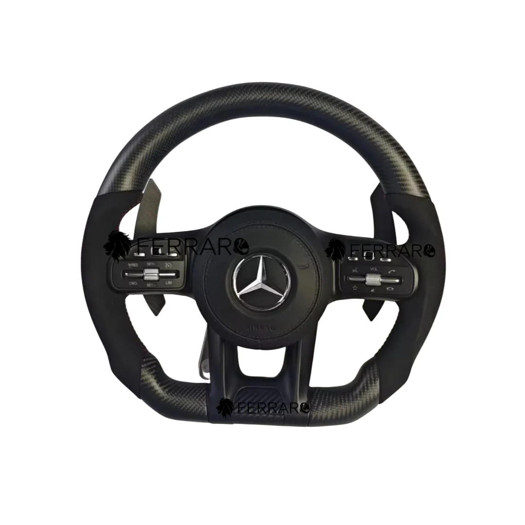 (PRENOTA) Volante per Mercedes, Carbonio Diagonale, Punzonatura Nera, Coda di Rondine, Comandi Nero, AMG