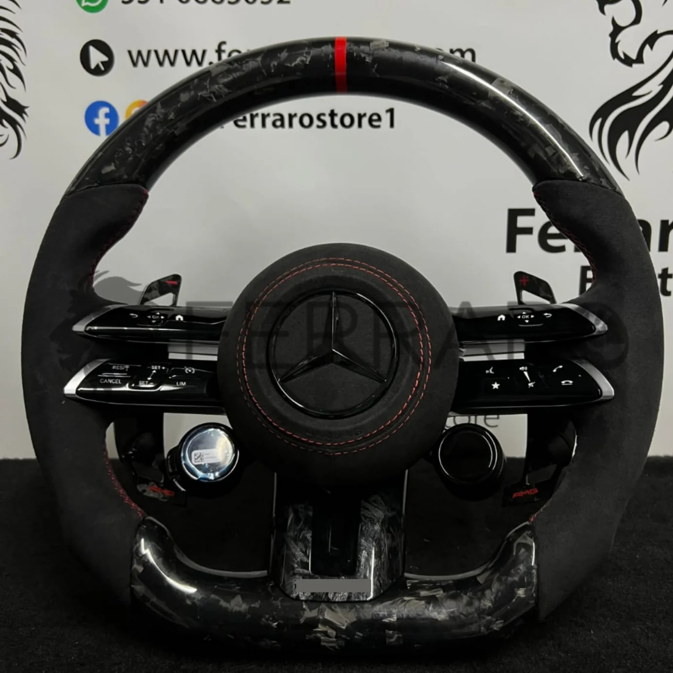 (PRENOTA) Volante per Mercedes, Carbonio Diagonale, Pelle Scamosciata, Galvanica, Linea Rossa, Pomelli AMG - Image 6